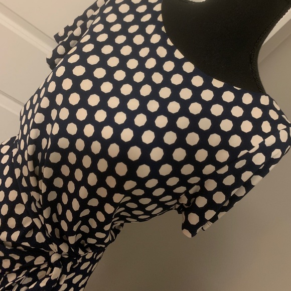 Faux Wrap Navy/White Polka Dot Eliza J Dress - Picture 7 of 13